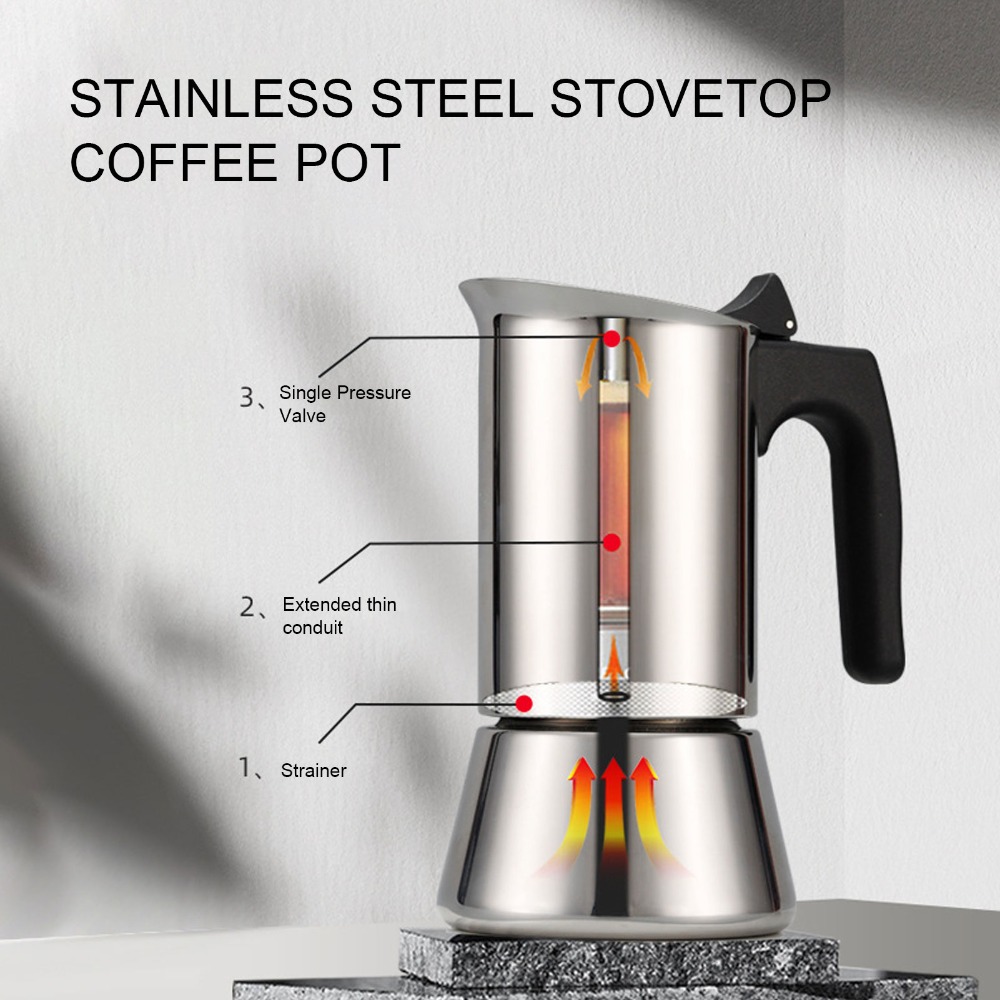 Moka Pot Stove - Paslanmaz Çelik Moka Pot Büyük Kapasiteli
